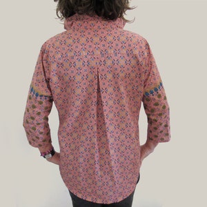 Indian cotton fabric blouse, print cotton blouse for women, 3/4 sleeves and buttoned blouse, colorful top, boho top women, gift for her image 3