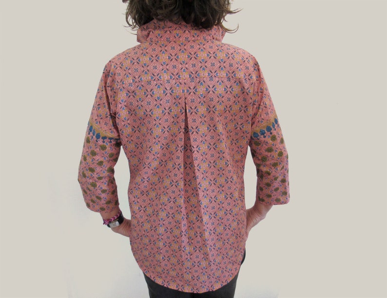 Indian cotton fabric blouse, print cotton blouse for women, 3/4 sleeves and buttoned blouse, colorful top, boho top women, gift for her image 3