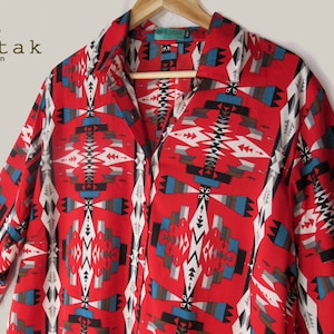 top largo bohemio estampado, blusa larga abotonada para mujer, elegante camisola estampada, blusa oversized media manga, idea regalo mujer