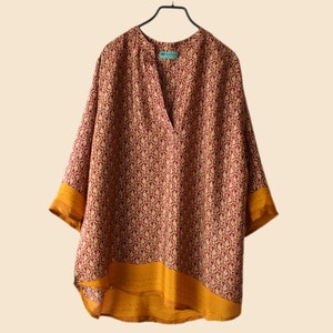 Indian Silk Crepe Tunic Loose Waist, floral silk top