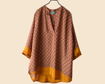 Indian Silk Crepe Tunic Loose Waist, floral silk top