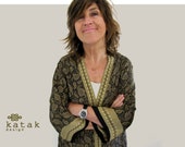silk kimono paisley , short kimono jacket, 3 4 sleeves indian pattern silk cardigan, bohemian kimono cover up, beach cover, silk kimono robe