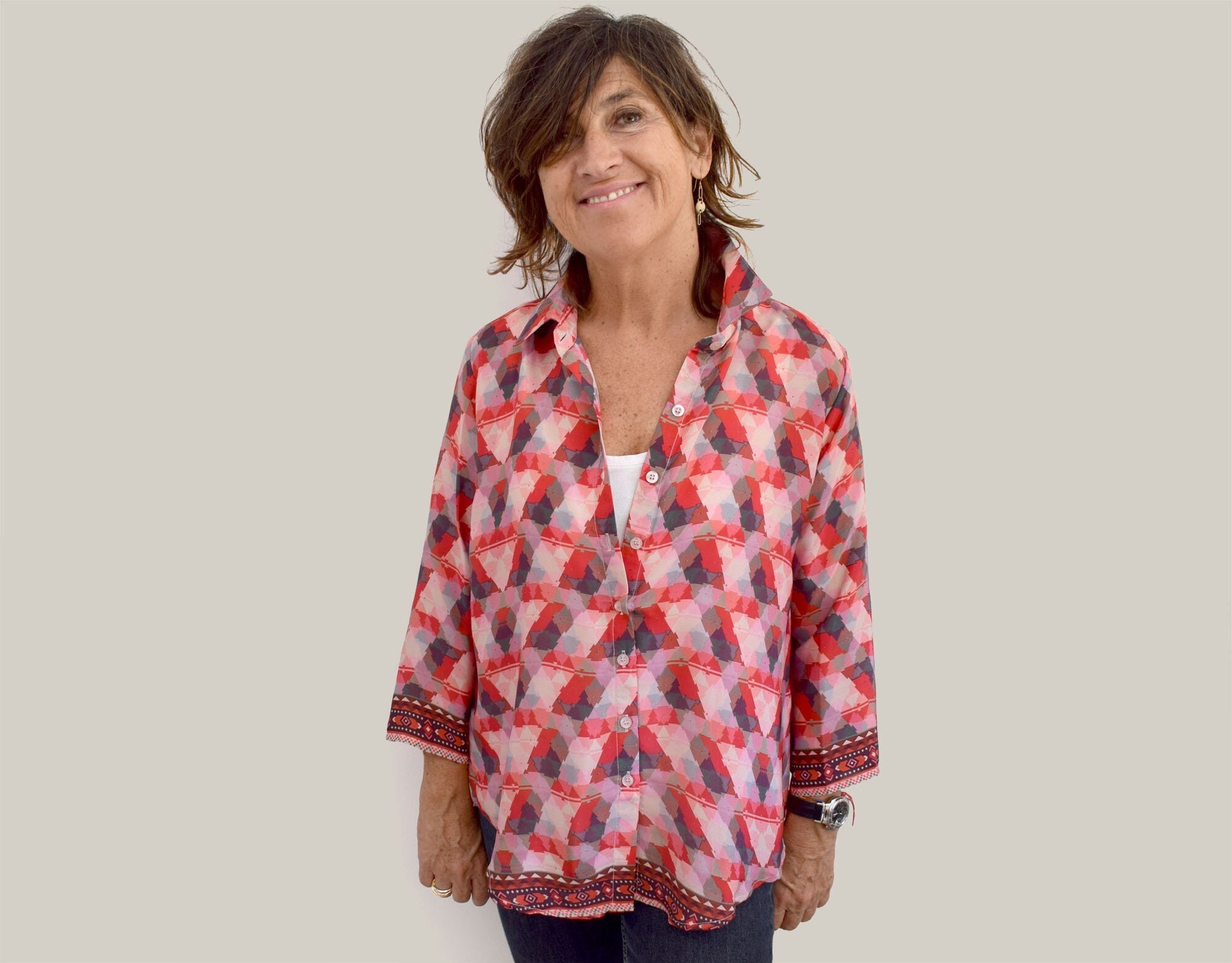 Blouse for women, indian silk crepe fabric top, bohemian tunic women