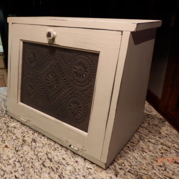 UNFINISHED-Large Punched tin Bread Box Photos show a finished product