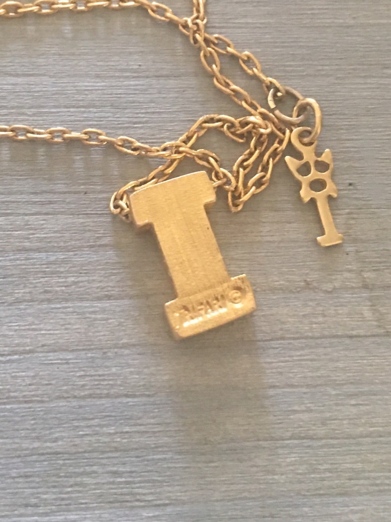 Vintage Crown Trifari Imitial letter I Gold Toned Necklace