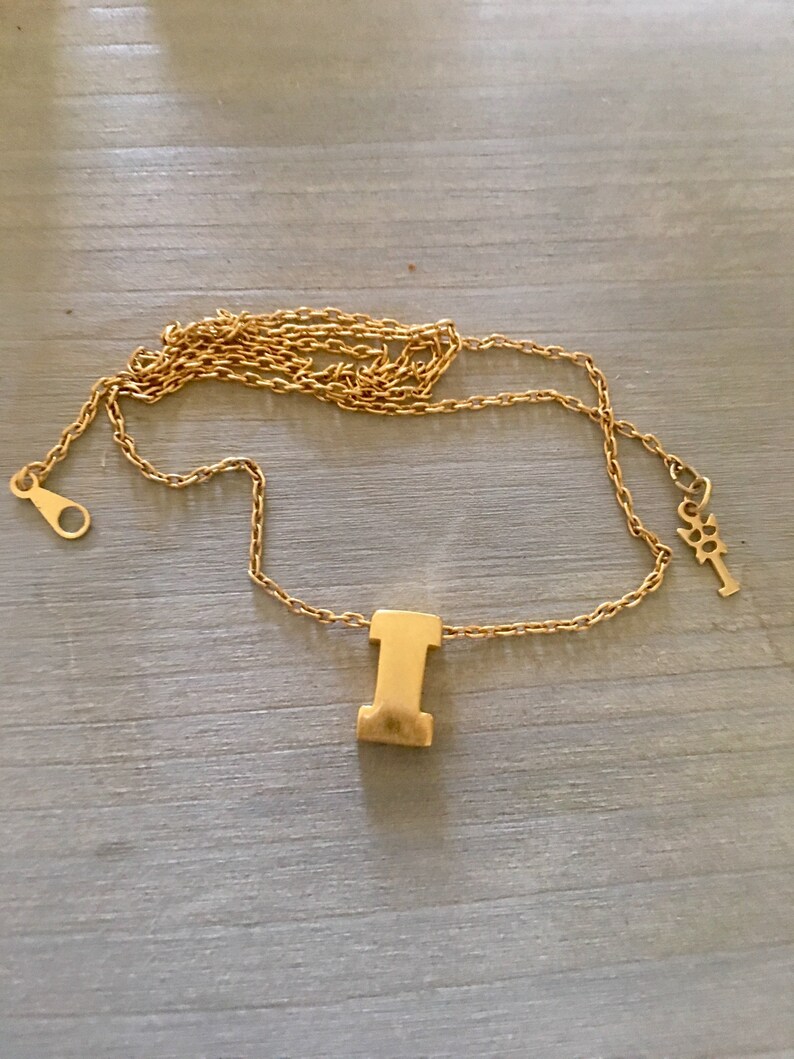 Vintage Crown Trifari Imitial letter I Gold Toned Necklace