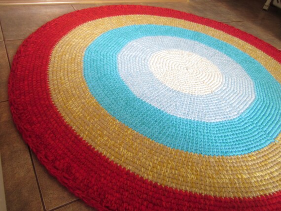 Red Turquoise Round Crochet Rug Home Rug Bedroom Rug Kitchen Rug Livingroom Rug 2 8 R10