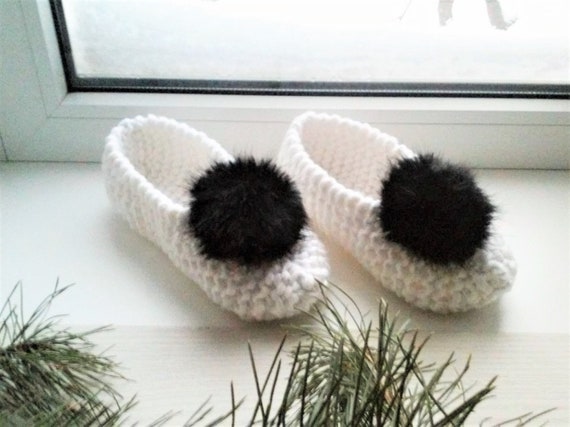 black pom pom slippers