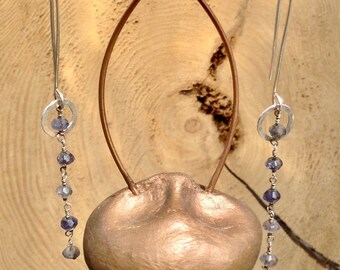Iolite and Sterling Silver gemstone art earrings