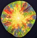 Letting the Light Shine Through encaustic painting on cedar wood round slice