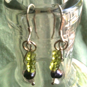 Peridot, Rose Quartz, Freshwater Pearl and Sterling Silver gemstone art earrings image 5