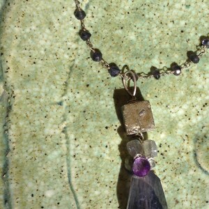 Iolite and Pyrite gemstone art necklace with Amethyst, Labradorite, Aquamarine and Sterling Silver image 4