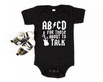 ABCD For Those About to Talk Baby Bodysuit, Funny Rock Baby Gift, Rocker Alternative Baby Outfit