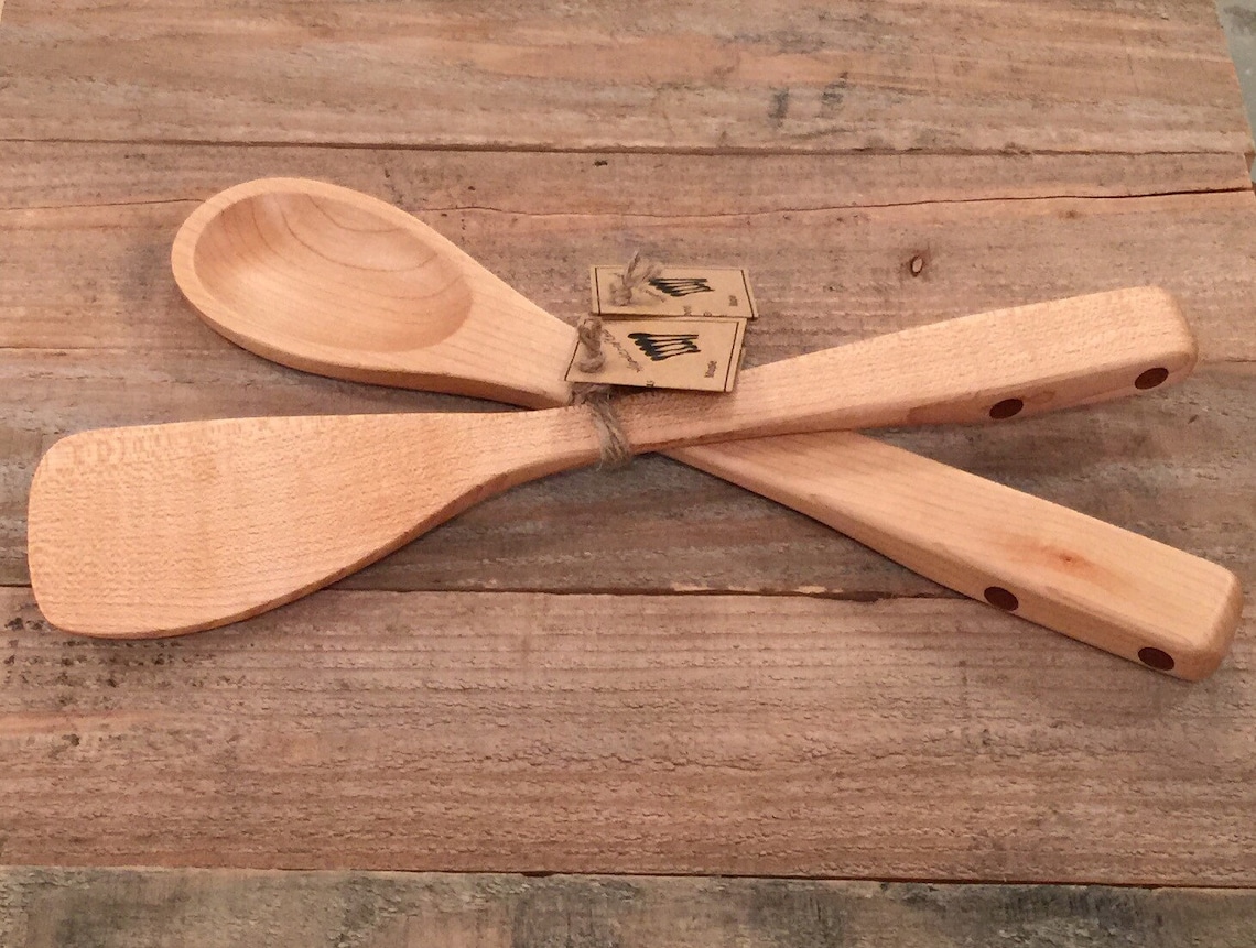 Wooden Kitchen Spoon and Spatula Set With Inlay Accented Etsy