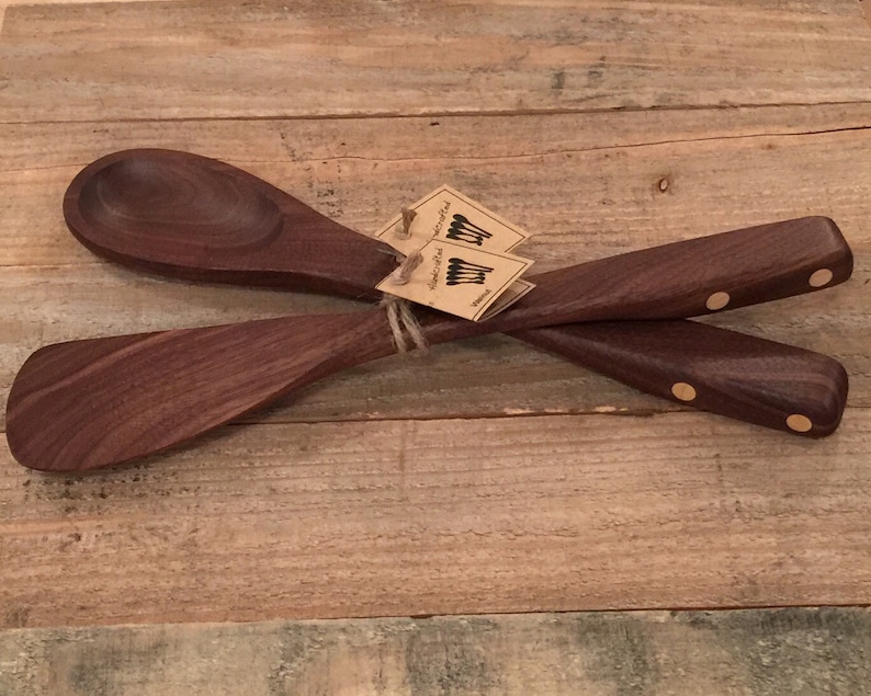 Wooden Kitchen Spoon and Spatula Set Handmade In Maine With Inlay Accented Handles USA