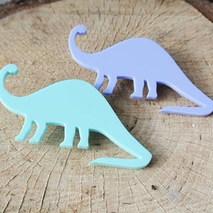 Brontosaurus Dinosaur Pin Brooch Pastel Animal Brooch Laser Cut Jewellery image 1