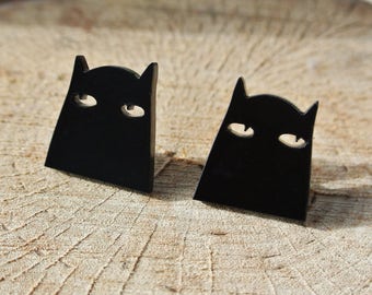 Cat Stud Earrings - Black Cat / other colours - Grumpy Kitty - Sneaky feline Jewellery - Laser Cut