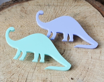 Broche d’épingle de dinosaure de Brontosaurus - broche animale pastel - bijoux découpés au laser