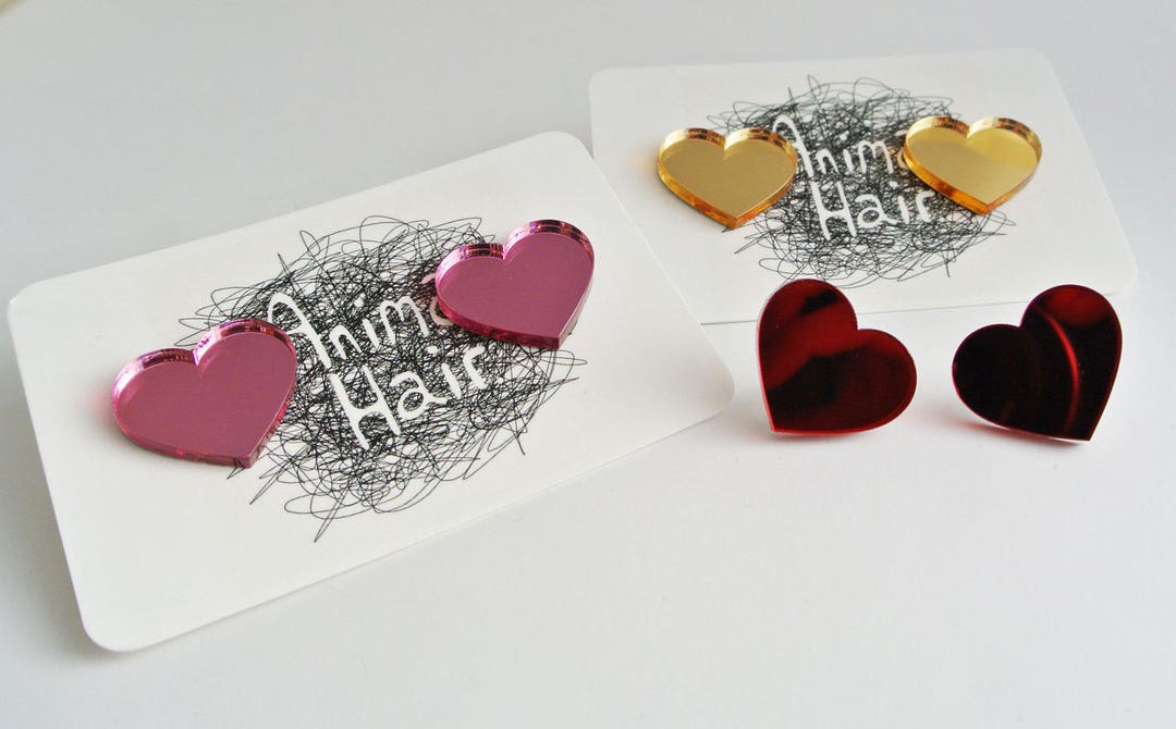 Love Heart Stud Earrings Shiny Acrylic Mirrored Plastic Laser Cut - Etsy