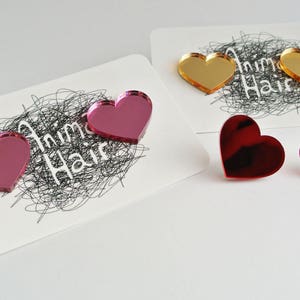Love Heart Stud Earrings - Shiny acrylic - Mirrored plastic - Laser Cut