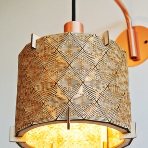 Wooden Lampshade - Geometric - Laser Cut Wood Lamp Shade - Plywood - Rustic - Handmade - Barrel - Drum image 2