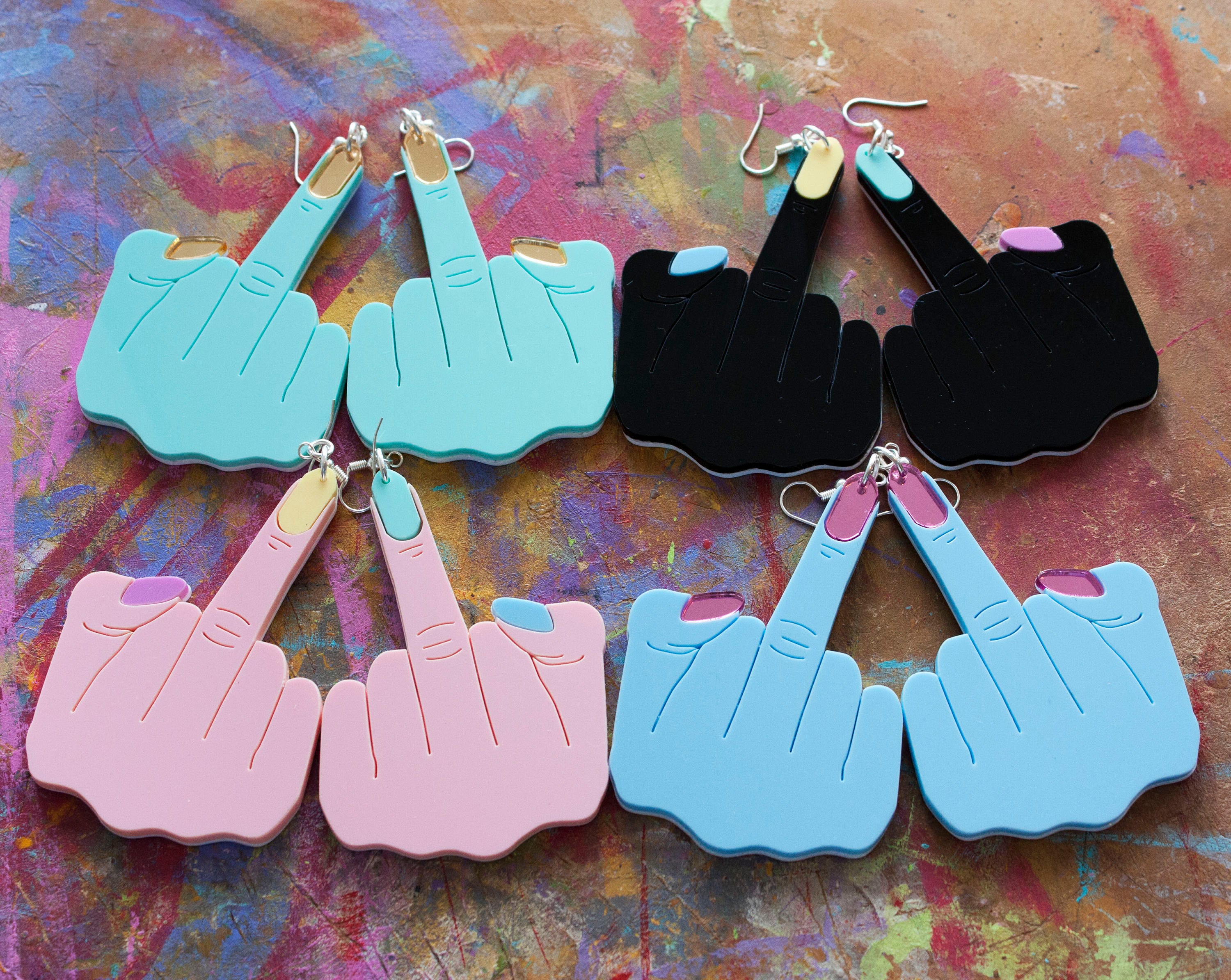 Middle Finger Pattern Pink Pink Middle Finger Earrings - Etsy