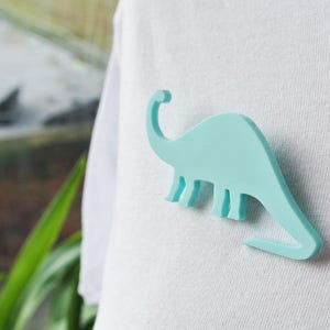 Brontosaurus Dinosaur Pin Brooch Pastel Animal Brooch Laser Cut Jewellery image 2