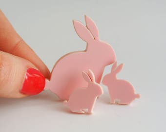 Broche Coelhinho - Alfinete de Páscoa - Coelhinhos Rosa Pastel