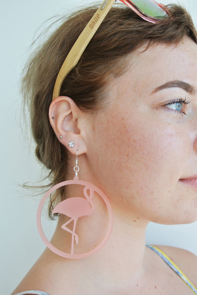 Flamingo Earrings Lightweight Statement Jewellery Cute Kawaii Wearable Art Unique Laser Cut Jewelry image 1