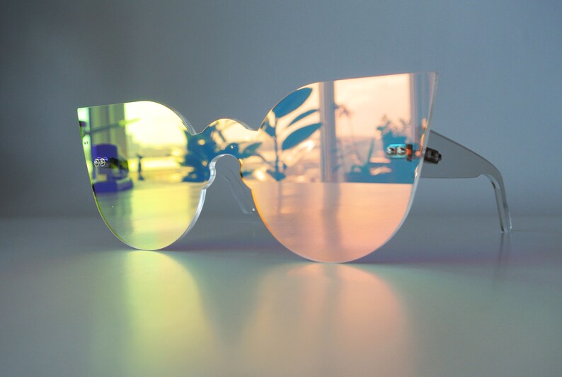 Iridescent Large Cat Eye Glasses Etsy UK