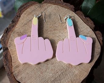 Pink Middle Finger Earrings