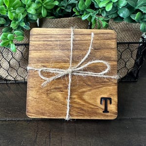 Personalized Wood Coaster Set of 4 – Burnt Monogram, Bar Gifts, Housewarming Gift,  Wooden Coasters, Monogram, Wedding Gift