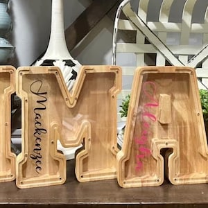 Cofrinho de letras personalizado de 9", presente de Páscoa, presente de Dia dos Namorados, presente de aniversário, presente de Natal, cofrinho de letras de madeira, presente de chá de bebê
