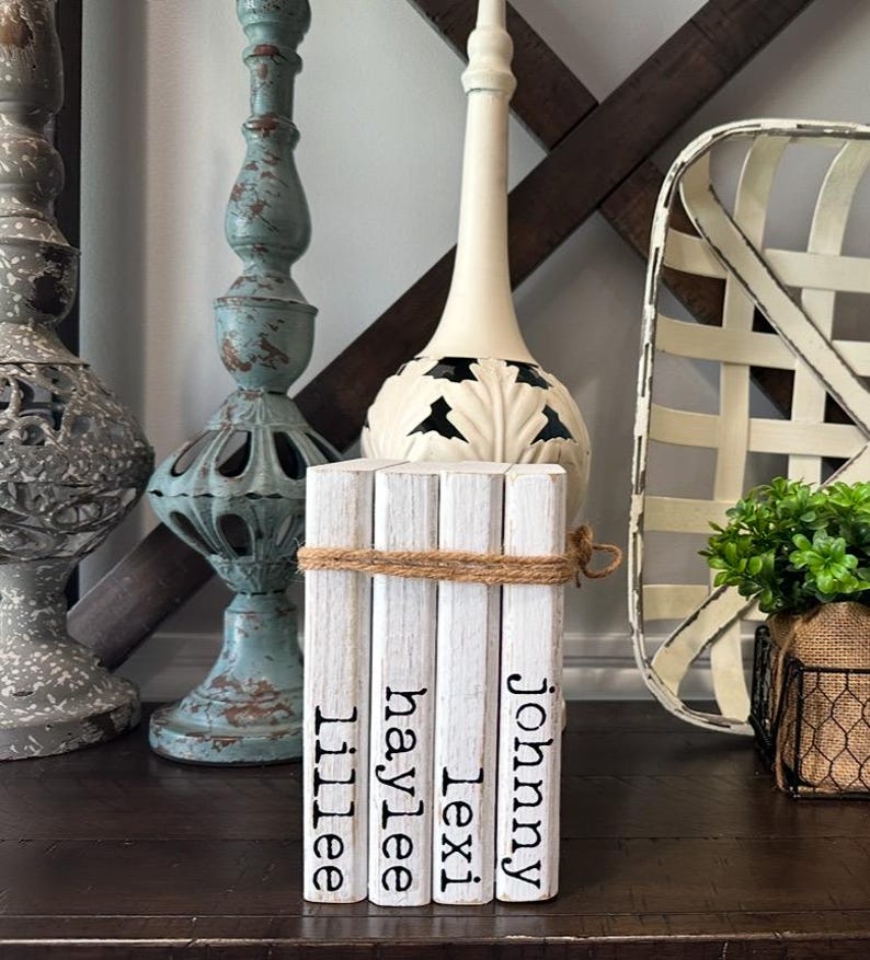 Personalized Wood Book Stack: Rustic Name Decor - Etsy