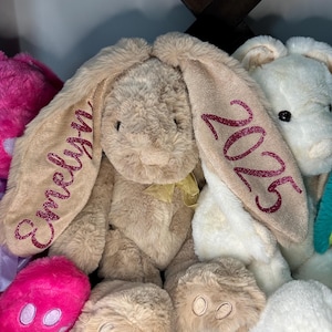 Personalisierter Osterhase, Osterhase, Osterplüsch, Ostergeschenk, Plüschhase, Osterkorb, Benutzerdefinierter Name, Großer Hase, Mittlerer Hase.
