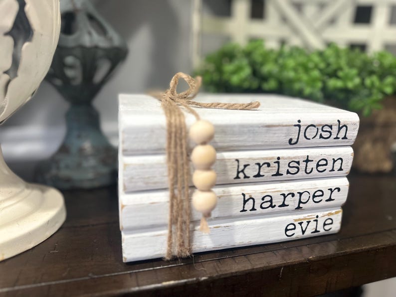 Personalized Wood Book Stack: Rustic Name Decor - Etsy