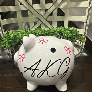 Custom Sweet Bow Ceramic Piggy Bank for Girls: Personalized Name or Birth Stats Nursery Decor image 6