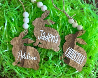 Gepersonaliseerde houten paashaas naamplaatje | Bordje paasmandje voor kinderen
