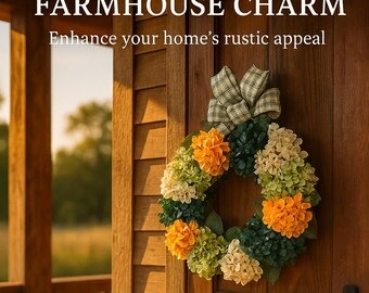 Green & Gold Hydrangea Wreath: Country Farmhouse Front Door Decor