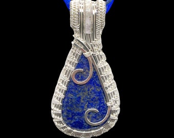 Blue Lapis Pendant Necklace, Wire Wrapped Pendant