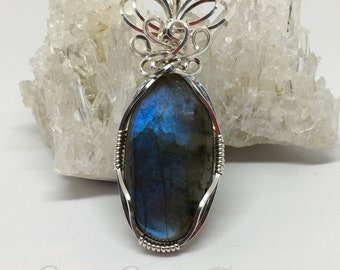 Labradorite Pendant  Sterling Silver Wire Wrapped Pendant