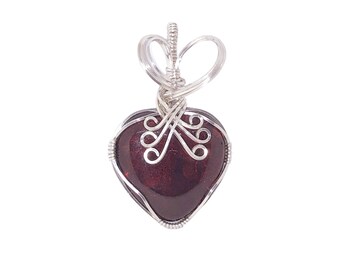 Red Heart Wire Wrapped Dichroic Pendant in Sterling Silver