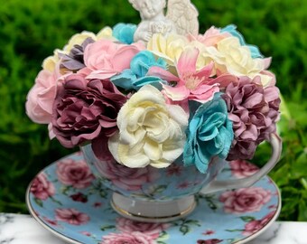 Teacup Fairy Flower Arrangement: Floral Patterned Teacup Decor