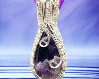 Purple Stone Pendant Necklace,  Amethyst Stone Jewelry Sterling Silver Wire Wrapped Pendant