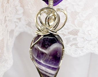 Purple Stone Pendant  Necklace~ Amethyst Jewelry Pendant ~ Sterling Silver Wire Wrapped Pendant