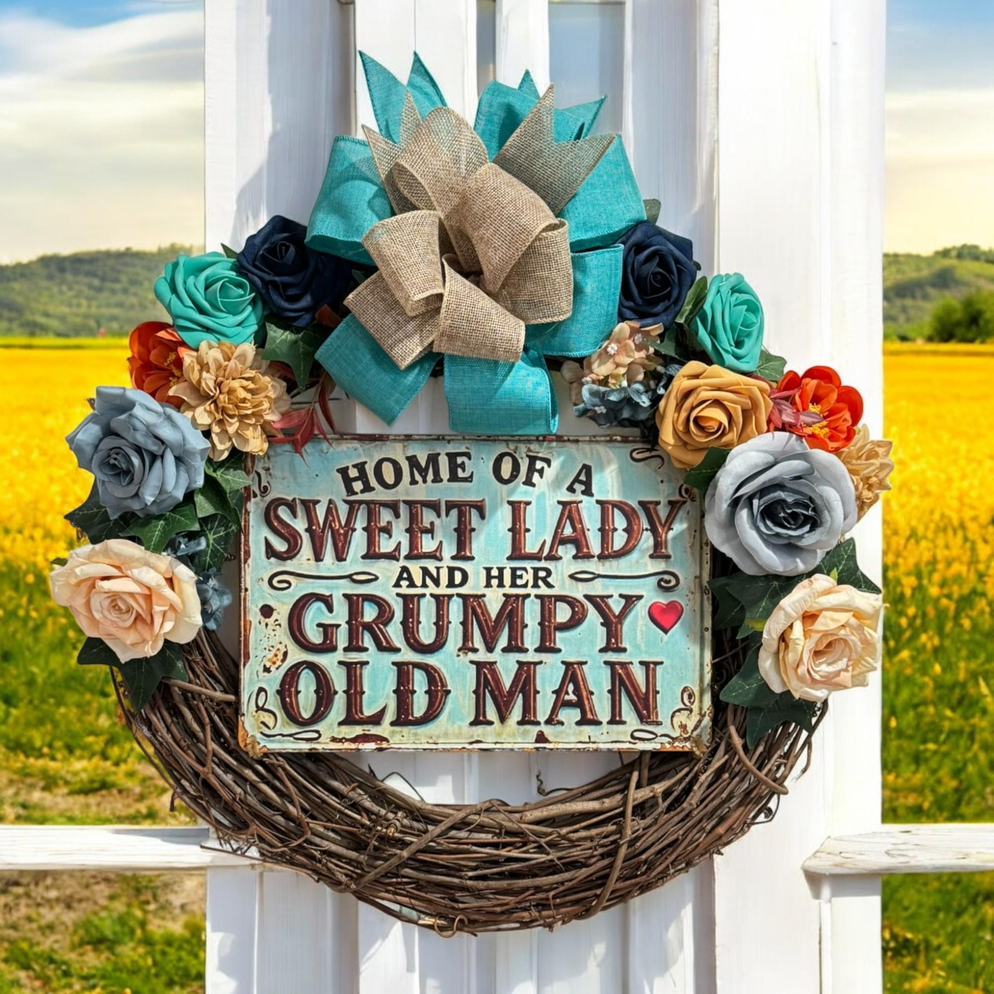 Blue Rustic Funny Sign Wreath 