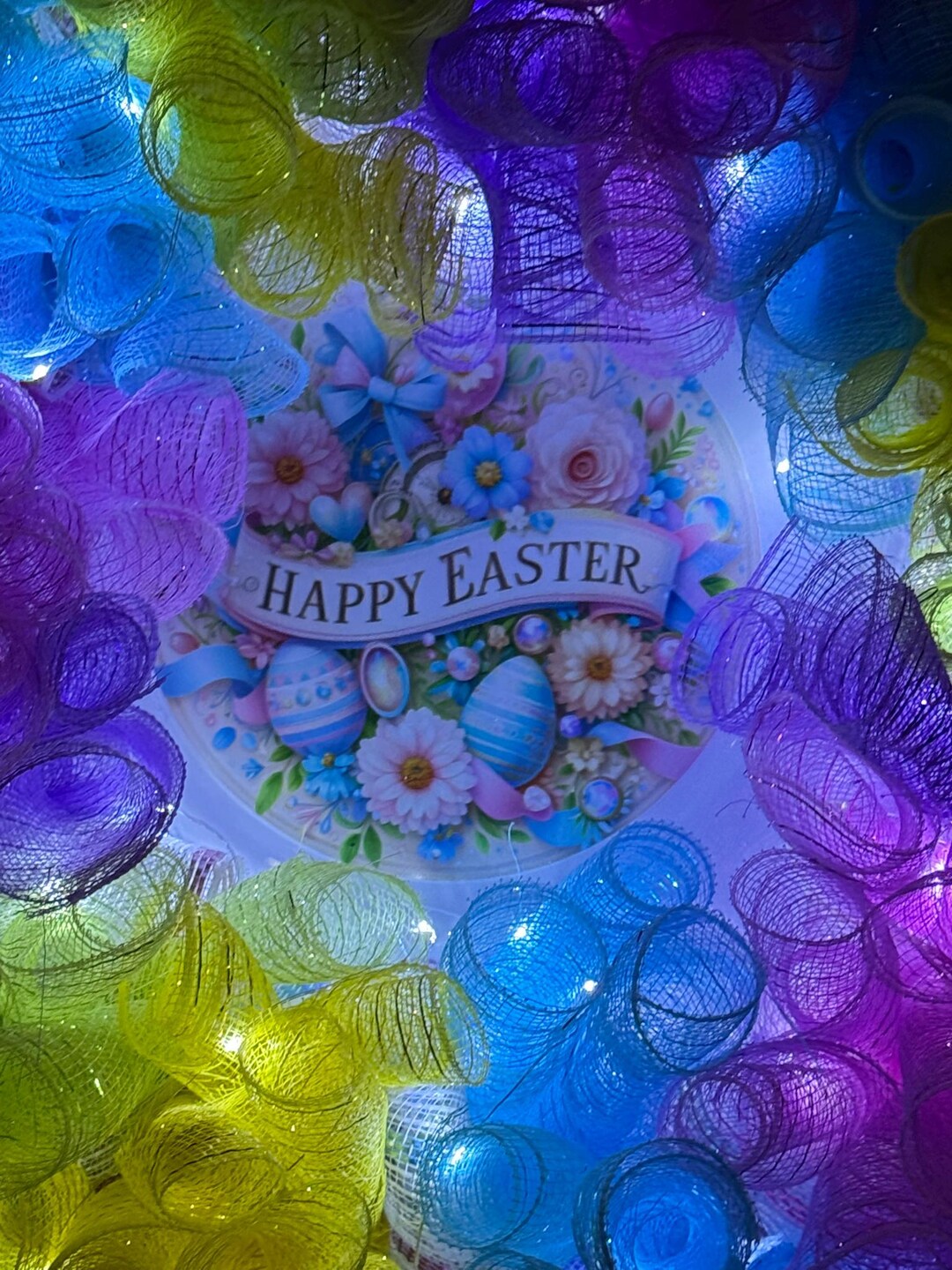 Happy Easter Timer Lighted Front Door Wreath, USA Handmade ~ Happy ...