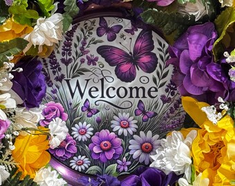Grapevine Wreath with Removable Sign, Spring Floral Door Decor