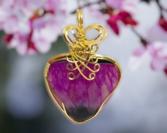 Purple Heart Pendant Druzy Wire Wrapped Heart Pendant