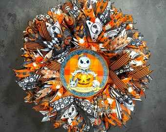 Jack Skellington Nightmare Before Christmas Lighted Halloween Wreath – Pumpkin King Front Door Decor